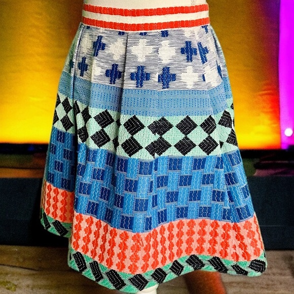 Novis Multicolor Woven Jacquard Pleated A-Line Skirt Resort 2015 Collection SZ6 - Picture 8 of 12